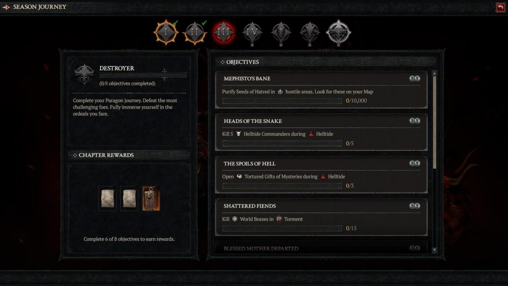Diablo 4 Season Journey Objectives and Chapters